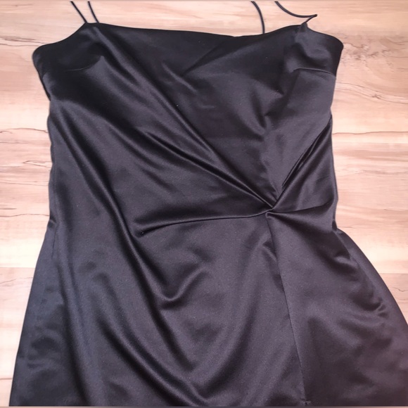 BLACK SATIN SPAGHETTI STRAP MINI DRESS - Picture 3 of 4